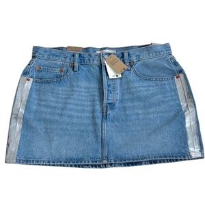 NWT Levi's Denim Icon Shine Theory Skirt Blue Silver Size 32